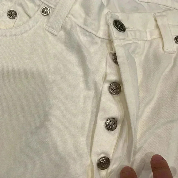 [W28L26] Versace Jeans Signature Ittierre Cream White Button Fly High Rise Jeans - Picture 4 of 10